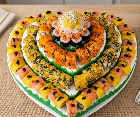 Tarta de sushi personalizada en forma de corazón